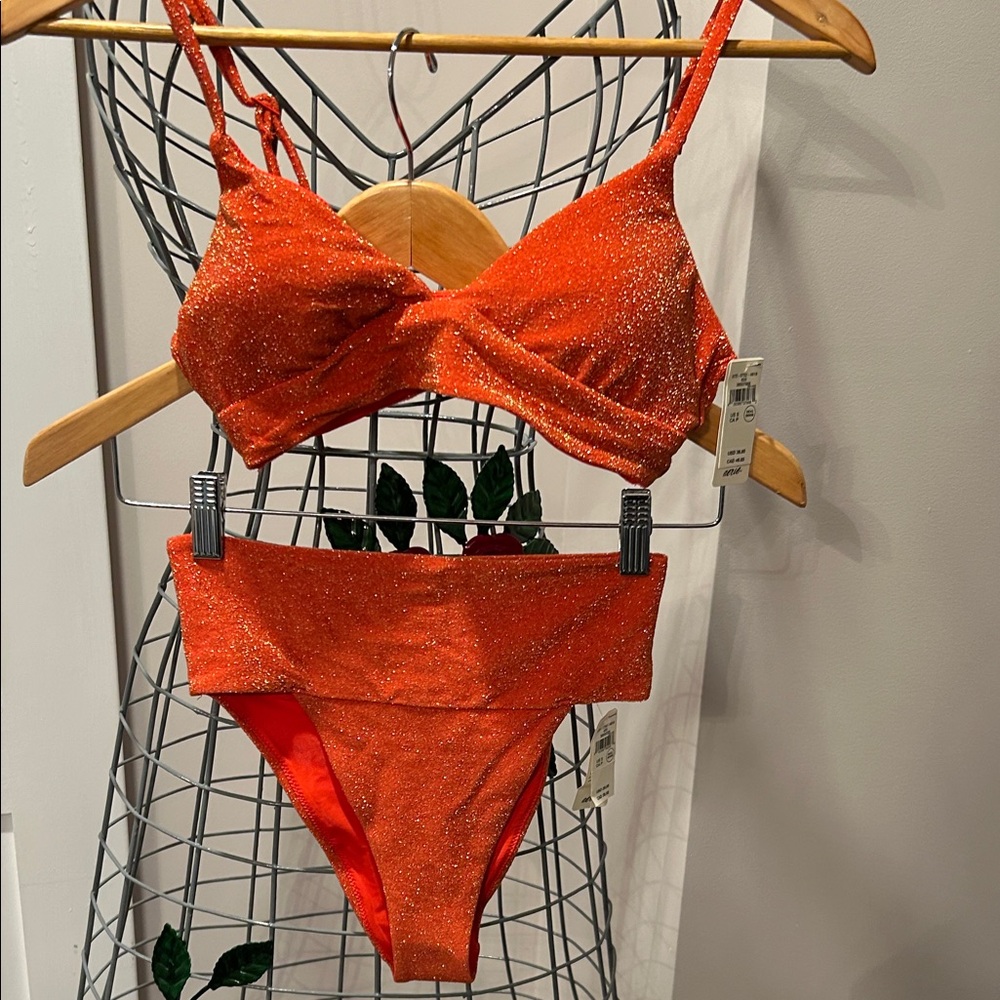 NWT Aerie Glittering Orange Swimwear